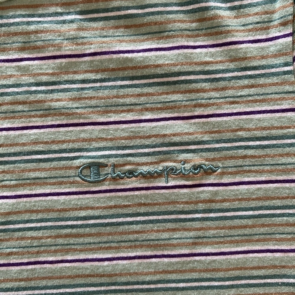 Champion Short Sleeves Striped T-Shirt Green Unisex Size Medium - Picture 2 of 7
